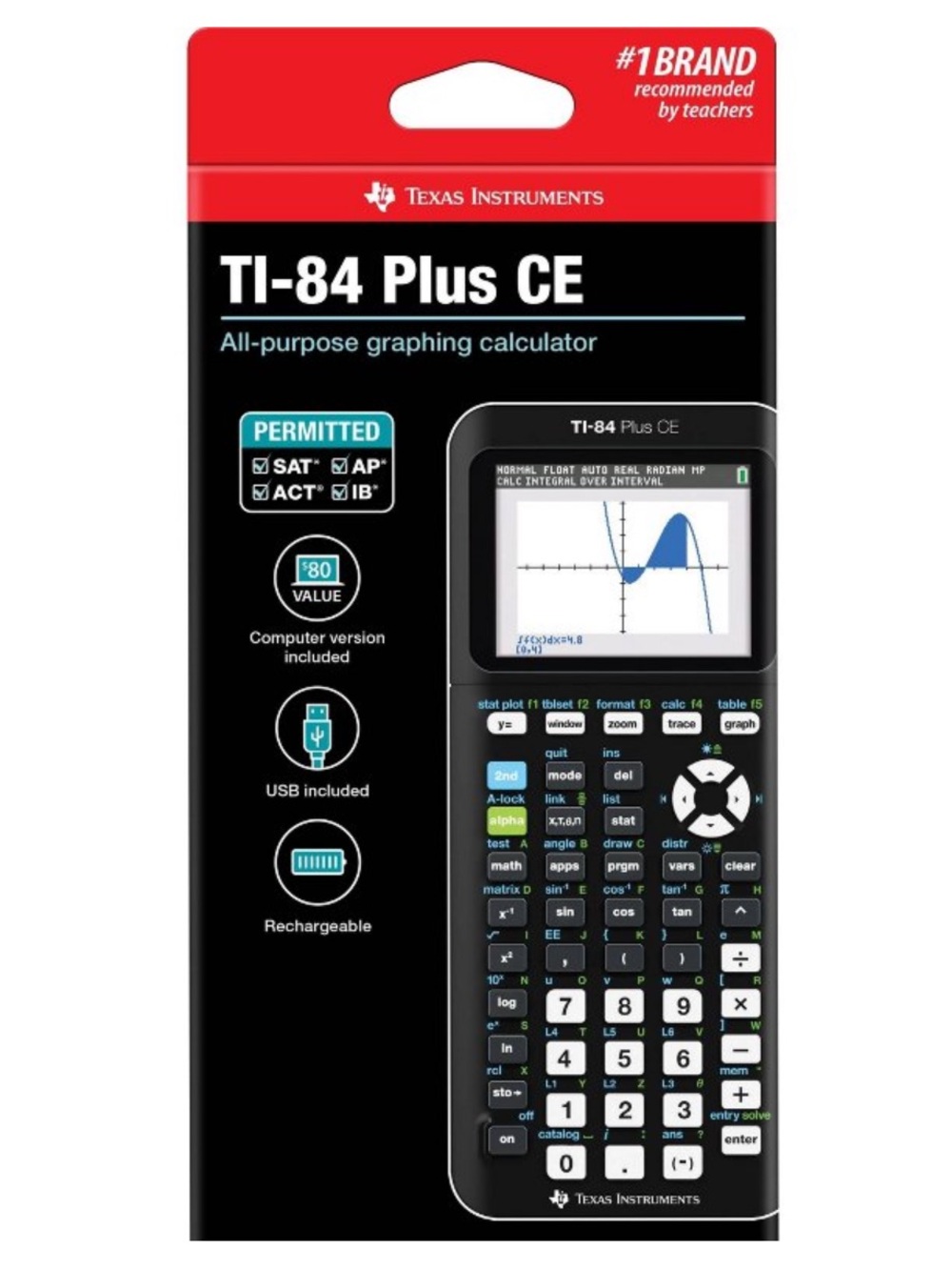 Texas Instruments 84 Plus CE Graphing Calculator - Black •35MB Storage•